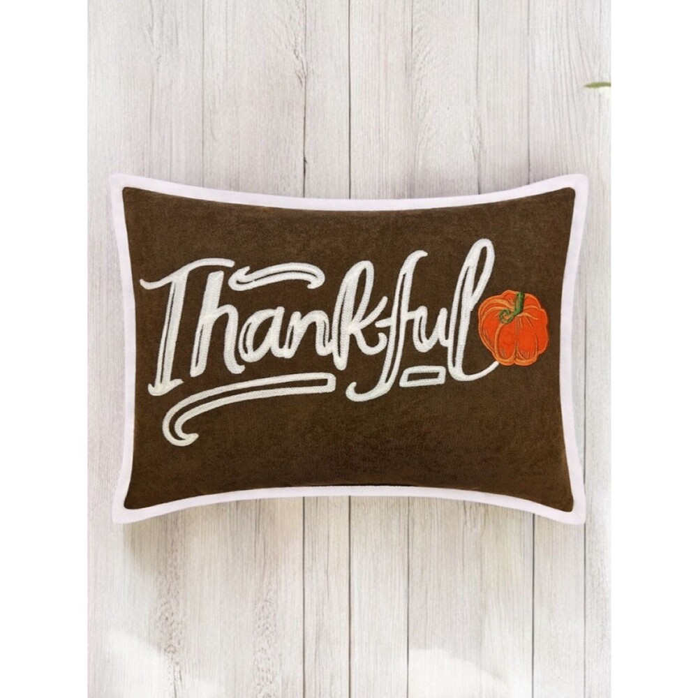 Celebrate Together Decorative Fall Stitched Thankful Pumpkin Pillow 14”x20” NWT
